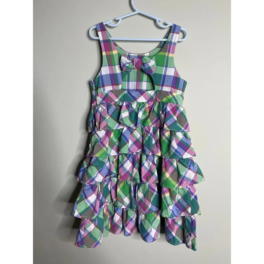 Ralph Lauren Girls Plaid Pleated Ruffle Sundress Purple Green 8